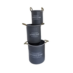 Set 3 ghivece flori metal gri antracit alb 23 x 27 cm,  27,5 x 32 cm,  31,5 x 36,5 cm
