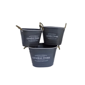 Set 3 ghivece flori metal gri antracit alb 32 x 21 x 24 cm, 37 x 26 x  27 cm, 43 x 29 x 30 cm