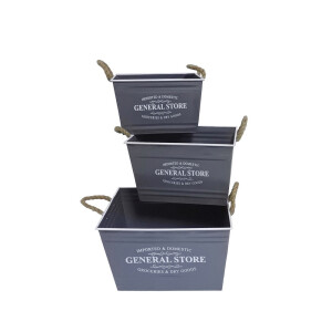 Set 3 ghivece flori metal gri antracit alb 30 x 22 x 19,5 cm, 35 x 27 x  22,5 cm,  40 x 32 x 25 cm