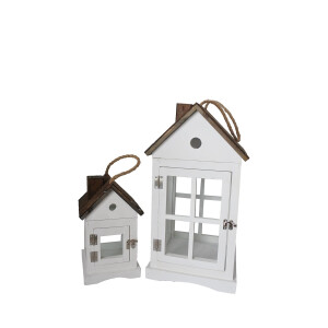 Set 2 felinare lemn alb maro 16,5 x 14,5 x 26,5, 25 x 23,5 x 46 cm