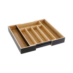 Tava extensibila organizare tacamuri bucatarie bambus maro negru 35,5 x 25 x 5 cm