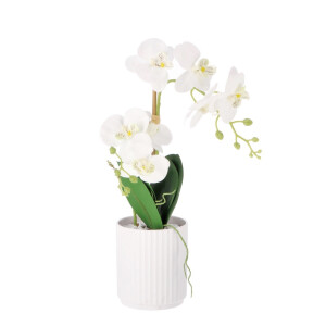 Orhidee artificiala alba in ghiveci  11 x 44 cm