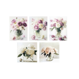 Set 5 tablouri olegrafie pe panza Flowers 3 x 15 x 20 cm,  2 x 25 x 25 cm