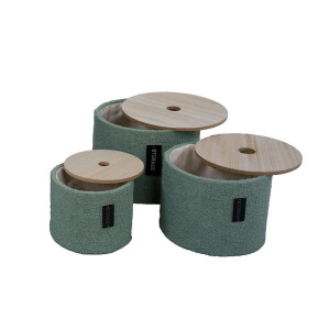 Set 3 cosuri depozitare textil verde mdf maro 20 x 17 cm, 25 x 20 cm, 30 x 23 cm