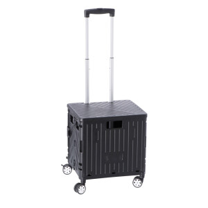 Carucior cumparaturi, pliabil cu roti, plastic negru 40 x 33,5 x 42 cm