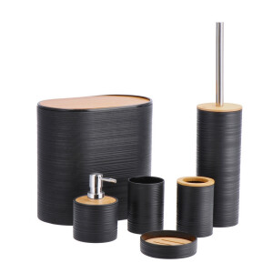 Set 6 accesorii baie bambus plastic negru maro