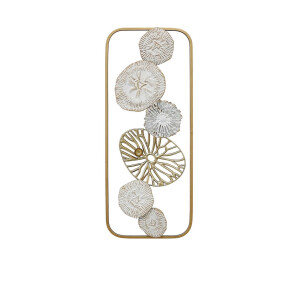Decoratiune perete fier alb auriu Flowers 25 x 61 cm
