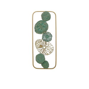 Decoratiune perete fier verde auriu Flowers 25 x 61 cm