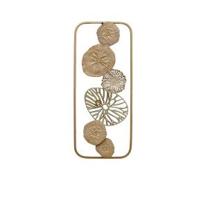 Decoratiune perete fier auriu Flowers 25 x 61 cm