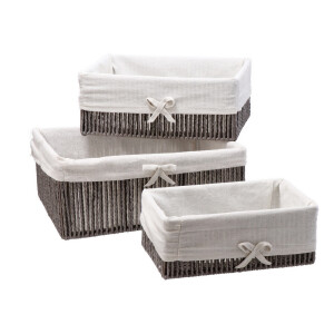 Set 3 cosuri depozitare hartie gri antracit textil alb 28 x 19 x 11 cm, 34 x 24 x 12 cm, 38 x 28 x 15 cm