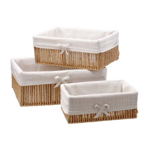 Set 3 cosuri depozitare hartie natur textil alb 28 x 19 x 11 cm, 34 x 24 x 12 cm, 38 x 28 x 15 cm