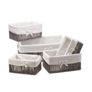 Set 5 cosuri depozitare hartie gri antracit textil alb 21 x 13 x 11 cm, 25 x 17,5 x 13 cm, 40 x 30 x 15 cm