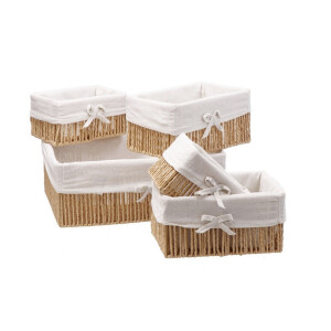 Set 5 cosuri depozitare hartie natur textil alb 21 x 13 x 11 cm, 25 x 17,5 x 13 cm, 40 x 30 x 15 cm