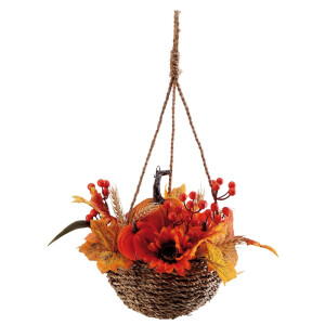 Aranjament in ghiveci cu Dovleci si Frunze artificiale 48 x 30 cm