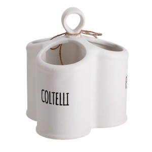 Suport ustensile bucatarie ceramica alba neagra 16,5 x 13,5 x 18 cm