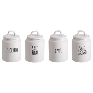 Set 4 borcane depozitare ceramica alba neagra 13,5 x 21 cm