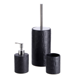 Set perie toaleta, dispenser sapun, pahar periute dinti ceramica neagra