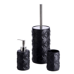 Set perie toaleta, dispenser sapun, pahar periute dinti ceramica neagra Amely