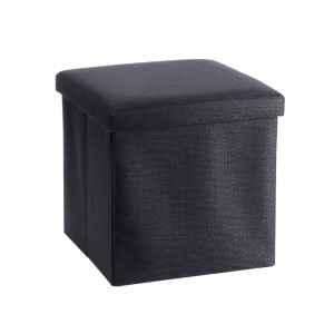 Taburet cu spatiu depozitare, pliabil, textil negru Amely 38 x 38 x 38 cm