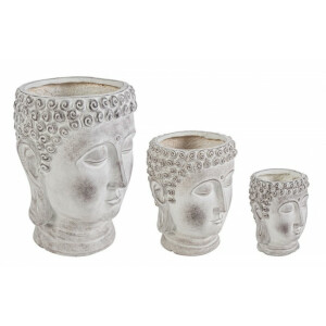 Set 3 ghivece flori ceramica gri Buddha 19x18x24 cm, 26.5x25x34 cm, 36x36.5x49.5 cm