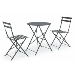 Set mobilier gradina masa 2 scaune gri antracit Wissant 41x45x80 cm, 60x71 cm