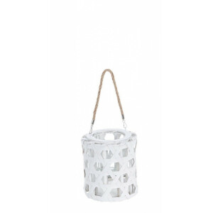 Felinar lemn alb Esagono 18x20 cm