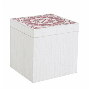 Set 4 cutii lemn alb rosu Barcelona 16x16x16 cm