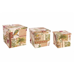 Set 3 cutii depozitare Botanic 40x40x39 cm, 35x35x34 cm, 30x30x29 cm