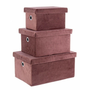 Set 3 cutii depozitare velur roz 24x17x14 cm, 29x23x16 cm, 36x26x18 cm