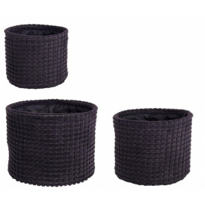 Set 3 cosuri depozitare textil negru 16x13 cm, 19x16 cm, 22x18 cm