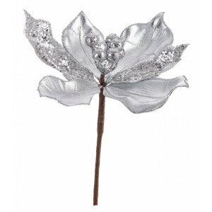 Set 12 flori artificiale Magnolia argintii 25 cm