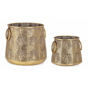 Set 2 suporturi lumanari metal auriu Larjam 22.5x18.5 cm, 29.5x26 cm