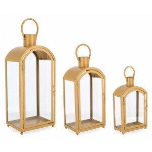 Set 3 felinare metal ocru Jillian 18x10x32 cm; 20.5x14.5x43 cm; 24.5x18.5x56 cm