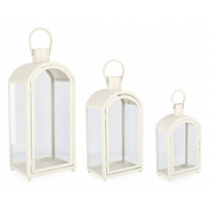 Set 3 felinare metal alb Jillian 18x10x32 cm; 20.5x14.5x43 cm; 24.5x18.5x56 cm