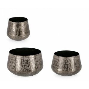 Set 3 vaze flori aluminiu gri antracit Lathe 20x16 cm, 24x16.5 cm, 28.5x17.5 cm