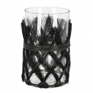 Set 3 vaze sticla rattan negru 12x19 cm