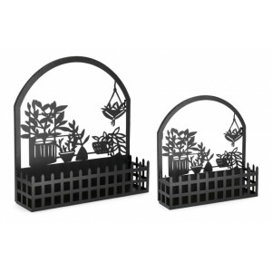 Set 2 suporturi ghivece flori metal negru Rosangela 38x10.5x39.5 cm, 48x13x50 cm