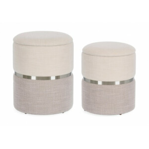 Set 2 tabureti textil alb gri Radinka 31.5x38 cm, 36x44 cm
