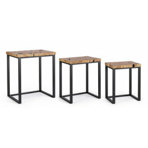Set 3 masute lemn natur otel negru Elwood 37x29x47 cm, 43x33x53cm, 53x37x60 cm