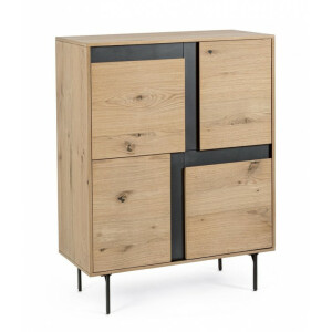 Comoda 4 usi mdf natur negru Stanwood 90x40x120 cm