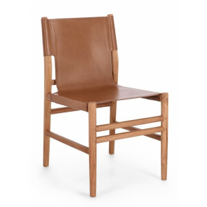 Set 2 scaune lemn maro piele naturala cognac Caroline 48x58x85 cm