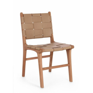 Set 2 scaune lemn maro piele naturala taupe Joanna 46x59x85 cm
