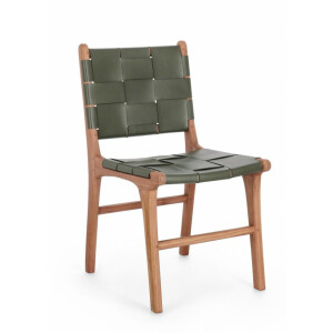 Set 2 scaune lemn maro piele naturala verde Joanna 46x59x85 cm