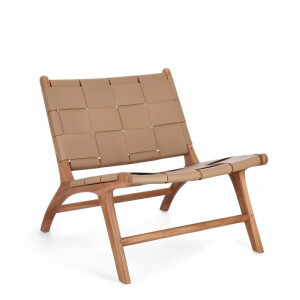 Fotoliu lemn maro piele taupe Joanna 65x79x69 cm