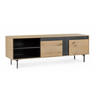 Comoda TV 2 usi mdf natur negru Stanwood 160x40x57 cm