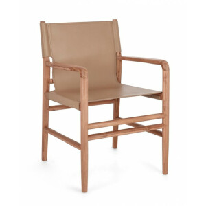 Scaun lemn maro piele naturala taupe Caroline 57x58x85 cm