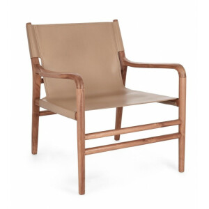 Fotoliu lemn maro piele naturala taupe Caroline 70x72x79 cm