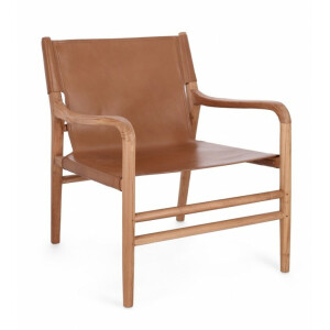 Fotoliu lemn piele naturala cognac Caroline 70x72x79 cm