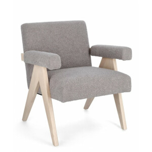 Fotoliu lemn natur textil taupe Faiza 57.5x80x83 cm