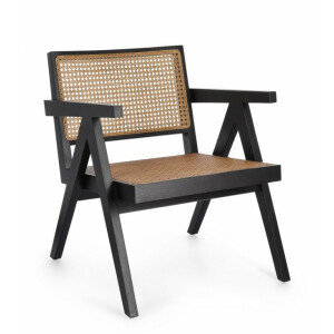 Fotoliu lemn negru rattan natur Galia 61x68.5x74 cm